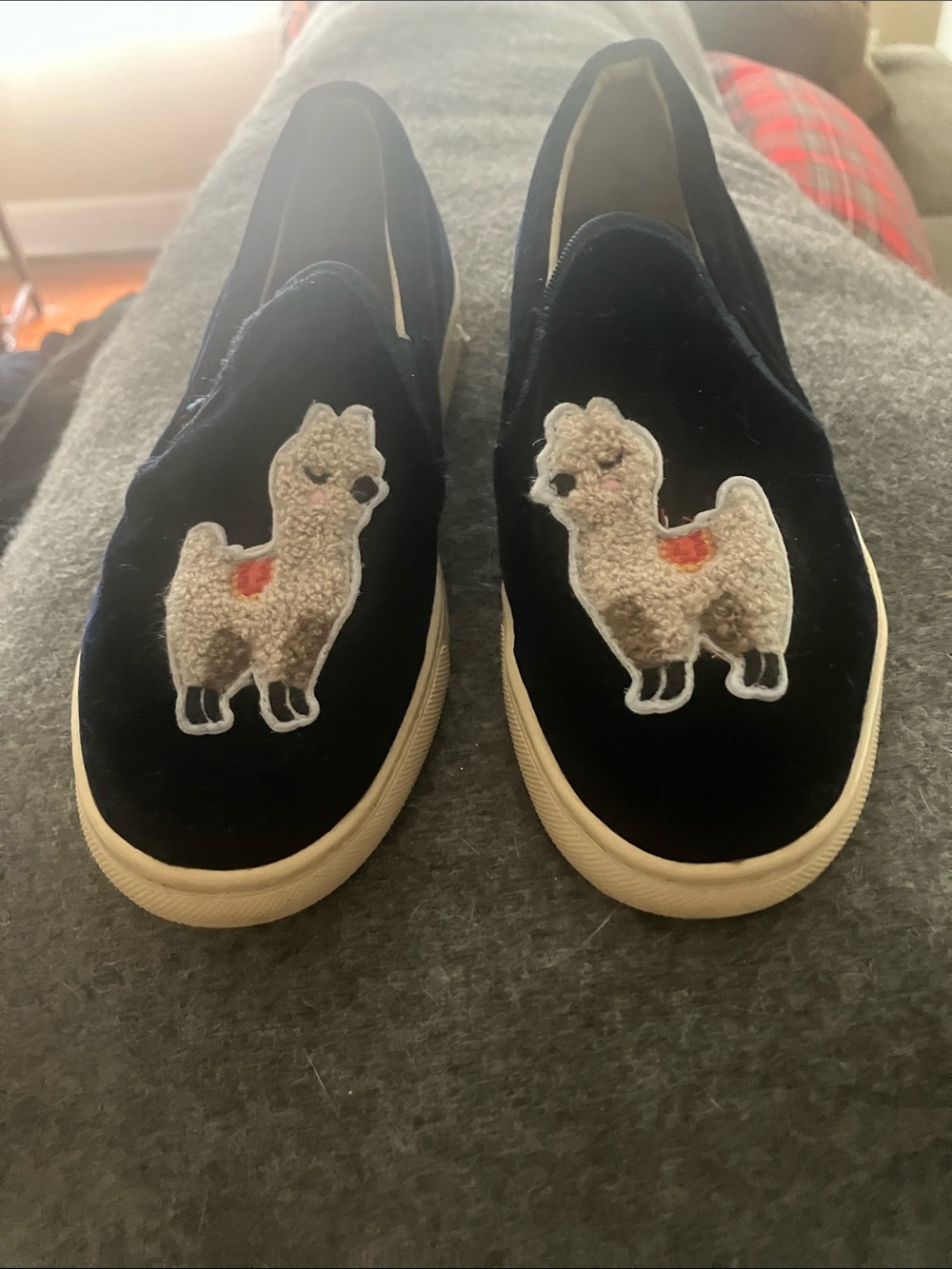 Soludos Black Velvet Slip-On Sneakers with Llama Patch